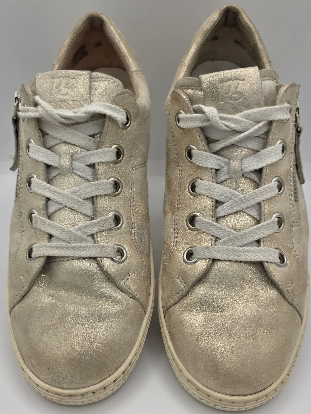 Paul Green Metallic Gold Sneakers Womens UK 6.5 (US 9) Leather Side Zip